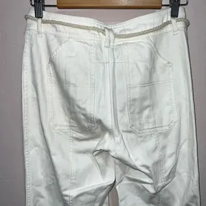 ANTHROPOLOGIE White Canvas Denim High Rise Belted Straight Crop Jeans 25 thumbnail 7