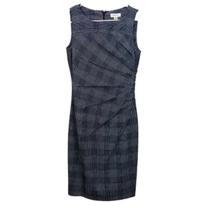 Calvin Klein Houndstooth Black White Sunburst Seam Sleeveless Sheath Dress Sz 4 thumbnail 3