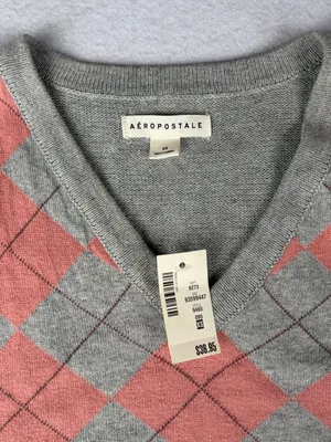 NWT Aeropostale Argyle Sweater Vest Women’s XS Pink & Gray Knit Preppy Academia thumbnail 4