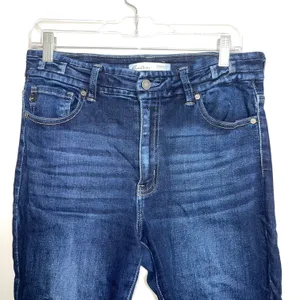 KanCan Dark Wash High Rise Stacked Waist Frayed Ankle Skinny Jeans thumbnail 3
