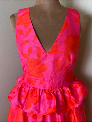 NWT Kate Spade x Target Peplum Ruffle Midi Dress Women 0 Red Pink Cocktail Party thumbnail 2