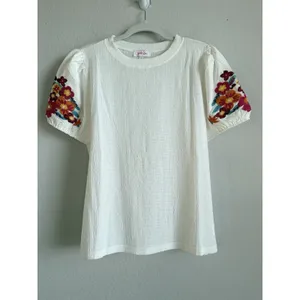 Jess Lea Top Women's Large‎ White Sand Embroidered Puff Sleeve Peasant Blouse thumbnail 9