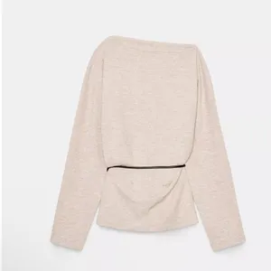 Zara NWT asymmetrical long sleeve top faux leather tie belt light beige marl thumbnail 8