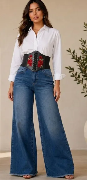 Black Floral Embroidered Waist Elastic‎ Corset Belt One Size thumbnail 1