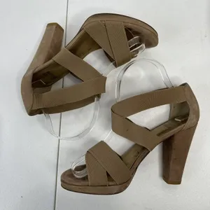 Stuart Weitzman Size 38 US 7.5 Heels‎ Elastic Strap Wrap Tan Suede High Chunky thumbnail 2
