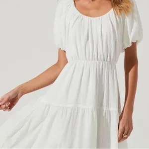 ASTR The‎ Label White Textured Puff Sleeve Tiered Midi Dress ADR100877 Womens XS thumbnail 12