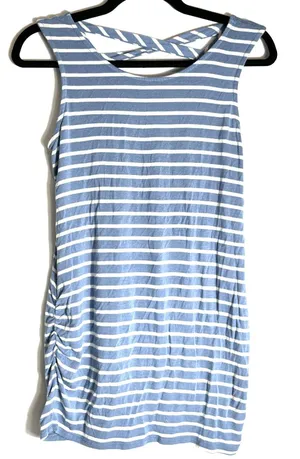 Loveappella Maternity Tank Top Woman Medium Blue Striped Crisscross Back Rayon thumbnail 1