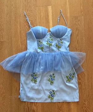 XS Tull dress with built-in corset light blue with flowers halloween costume thumbnail 1