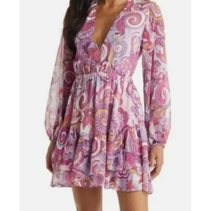 VICI Pink Purple‎ Paisley Back Tie Mini Dress Small Y2K fairy retro boho whimsi thumbnail 2