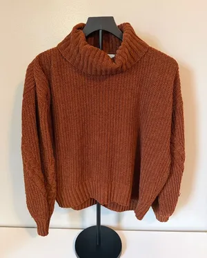 Pink Rose Large Cozy Women's Rust Turtleneck Sweater thumbnail 1