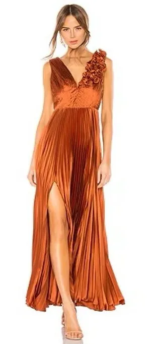 AMUR Aviva‎ Rosette One Shoulder Pleated Gown Copper Size 2 thumbnail 1