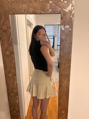 Cream Pleated Denim Skirt thumbnail 2