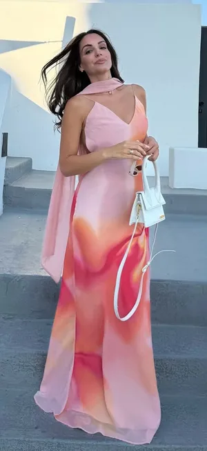 Zara Elegant Pink and Orange Maxi Dress scarf evening party wedding thumbnail 1