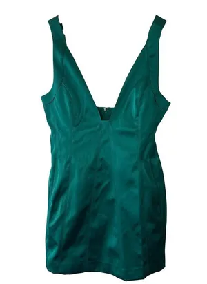 Anthropologie Green Sleeveless Plunge Satin Mini Holiday Cocktail Dress Size 10 thumbnail 4