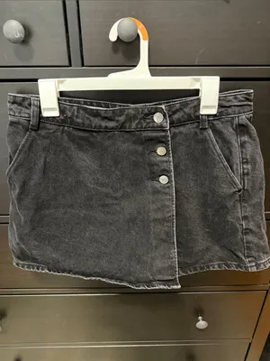 Zara Black Denim Wrap-Style Mini Skirt thumbnail 4
