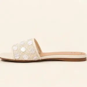 A New Day Elain Ivory Mesh Sequin Slide Sandals Square Toe Memory Foam 8 thumbnail 4