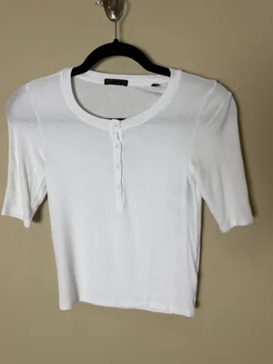 ATM Elbow Sleeve Button Placard Henley Ribbed Lightweight Tee Shirt Top Size XS thumbnail 2