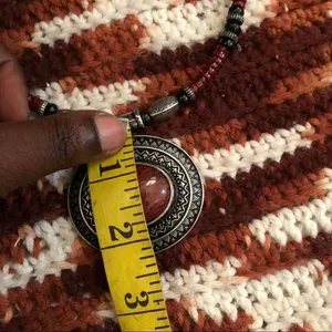 Vintage Whimsygoth Vampy Black Red Spice Necklace Southwestern Beaded Faux Red Jasper Pendant Choker Chunky Stone Boho Adjustable #gothic #whimsical #classy #alternative #emo Measurement in pics thumbnail 5