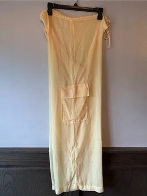 Light Yellow Wide Leg Drawstring swim coverup cargo Pants small nwt thumbnail 3