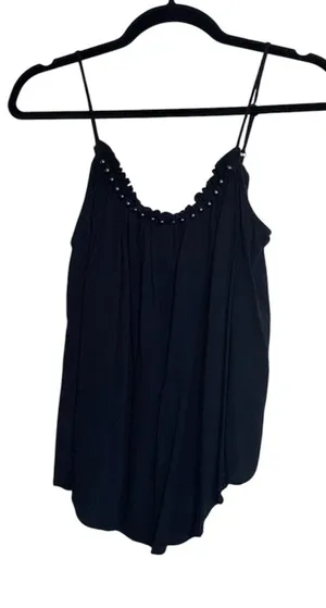 Maurices Studded Gauzy Swing Tank Top Solid Black Cami Boho thumbnail 1