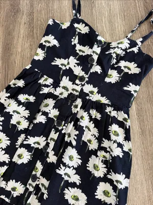 Urban outfitters Positano midi dress navy blue sunflower floral boho small thumbnail 4