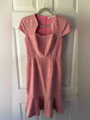 Grace Karin Pink Tweed Square Neck Mini Fit and Flare Dress Sz S VTG 60s Insp thumbnail 3