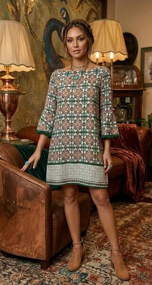 Lulus Boho Glam Open Back Medallion Print Bell Sleeve Mini Dress Size Large thumbnail 1