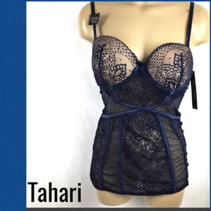 Tahari Blue Padded Sheer Camisole Lace Bra Corset Top 34B NEW thumbnail 8