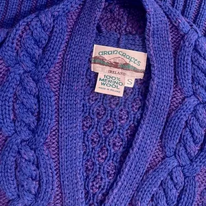 ARANCRAFTS Aran Crafts Merino Wool Purple Blue Cardigan Sweater Ireland Small thumbnail 8