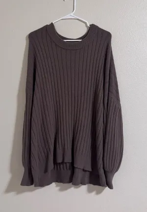 aerie Ribbed Oversized Crewneck Sweater in Chocolate Brown thumbnail 1