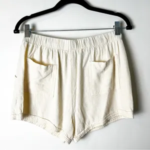 Women’s Cream Cotton Linen Blend Elastic Waist Shorts - Sz. L thumbnail 2