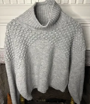 Free People Gray Textured Bobble Knit Mock Neck Sweater Size Medium Cozy thumbnail 1
