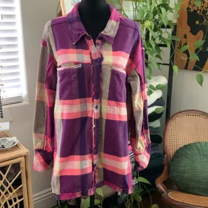 Free People We The Free So Long Summer Preppy Plaid Button Up Boho Flannel Top thumbnail 2