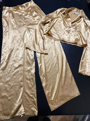 Katrina Scott Lifestyle Gold Satin 2 Piece Set Crop Top Wide Leg Pants Small thumbnail 1