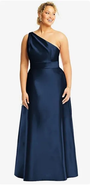 Alfred Sung Style D815 Draped‎ One-Shoulder Satin Maxi Dress Size 14 thumbnail 1
