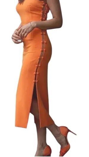 Gianni Bini Vibrant Orange Side-Slit Midi Skirt thumbnail 1