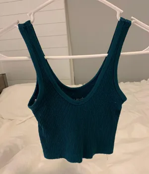 Blue Ribbed Cropped Tank Top thumbnail 1