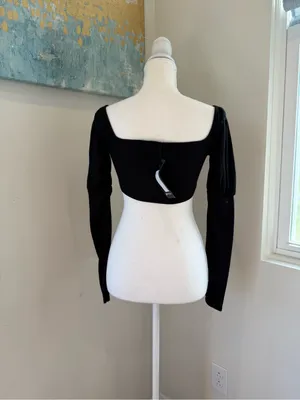 Nasty Gal Black Square Neck Ribbed Button Crop Top Size 8 thumbnail 2