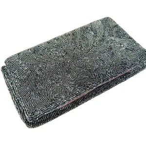 Vintage‎ Beaded Clutch Purse Womens Gray Luxury Holiday Gatsby Cocktail Formal thumbnail 1