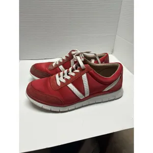 Vionic Nana Satin Suede Red White‎ Tennis Shoe Lace Up Sneakers Orthopedic thumbnail 2