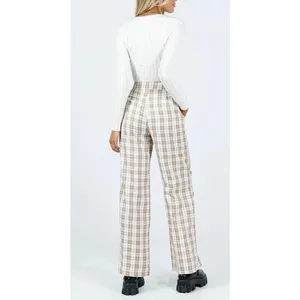 Princess Polly Archer‎ Plaid Wide Leg Trousers Pants Beige Tan Cream Women Sz 4 thumbnail 2