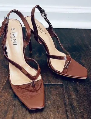 Chantria Brown Patent Square Toe Thong Slingback High Heels SIMMI London 6 thumbnail 1