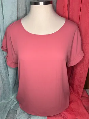 LOFT Pink Ruffle Sleeve Scoop Neck Blouse thumbnail 1
