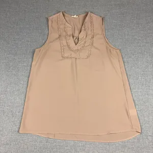 Pleione Blouse Womens S Beige V-Neck Sleeveless Tunic Lace Trim Anthropologie thumbnail 1