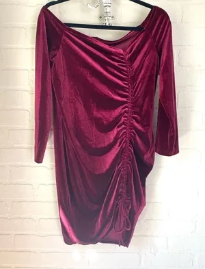 Velvet red dress plum ruched In front‎ left side 2xl stretch thumbnail 1