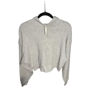 Aritzia The Group Babaton Waffle Knit Cropped Hoodie M Neutral Gray thumbnail 5