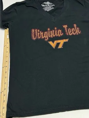 Virginia Tech Women's Black Long-Sleeve V-Neck Tee with Orange Script thumbnail 4