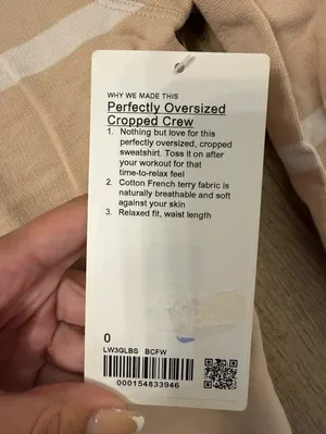 Lululemon Perfectly Oversized Cropped Crew Size 0 White thumbnail 4