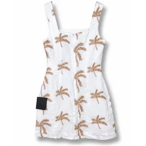 NEW Lulus Flawlessly Breezy Ivory Tan Palm Tree Embroidered Cotton Mini Dress XS thumbnail 7