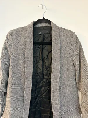 Zara Open Front Plaid Wool Blazer Academic Tailored School Girl Size XS thumbnail 4